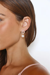 Gold Dangle Earrings with Faux Pearl and Diamante Sparkle