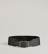 Statement Wide Stretch Belt with Faux Croc Embossing for Night-Out Looks