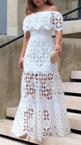 Elegant One-Shoulder Hollow Stitch Dress for Women