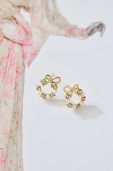 Pearl Wreath Earrings with Sparkling Diamante Accents & Bow