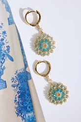 Dainty Blue Crystal Dangle Earrings with Frosted Petal Design