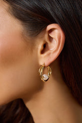 Double Hoop Pearl Earrings in 18k Gold Plated Elegance