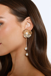 Gold Dangle Daisy Earrings with Pearls for a Feminine Touch