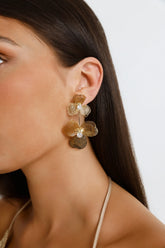 Gold Floral Statement Earrings with Dazzling Diamante Centre