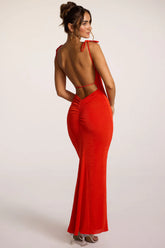 Open Back Maxi Dress with Ruching for Sunset Cocktails and Summer Nights