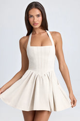 Elegant Halter Mini Dress with Corset Bodice for Day-to-Night Style