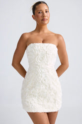 Floral Tulle Appliqué Satin Mini Dress with Internal Corset