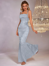 Elegant Floral Satin Maxi Dress with Lace Up Back and Mermaid Hem