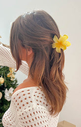 Sunny Yellow Frangipani Hair Clip for a Vibrant Summer Look