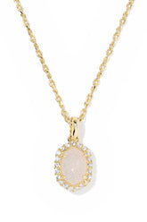 Iridescent Drusy Pendant Necklace with Crystal Frame for Subtle Sparkle