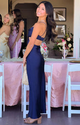 Dreamy Navy Satin Maxi Dress for Formal Evenings and Prom