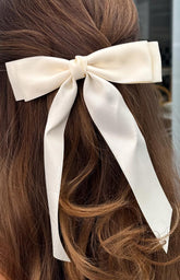 Elegant Cream Ribbon Bow Hair Clip for Feminine Everyday Style