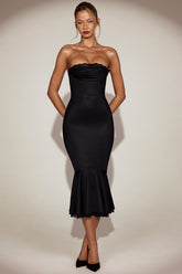 Sleek Satin Fishtail Dress with Romantic Lace Trim