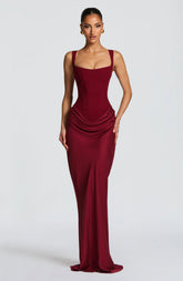 Burgundy Maxi Dress with Lace-Up Back for Effortless Evening Style