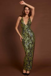 Glamorous Snake Embellished Maxi Dress for a Bold Night Out
