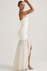 Asymmetric Chiffon Maxi Dress with Sheer Skirt and Thigh-High Slit