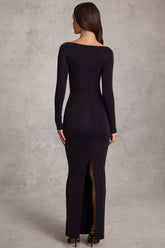 Elegant Ruched Maxi Dress with Draped Front Panel for a Flattering Silhouette