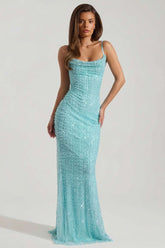 Glittering Maxi Dress with Open Back for a Show-Stopping Evening Look