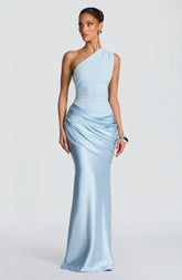 Elegant One-Shoulder Maxi Dress in Glacier Blue for Formal Events