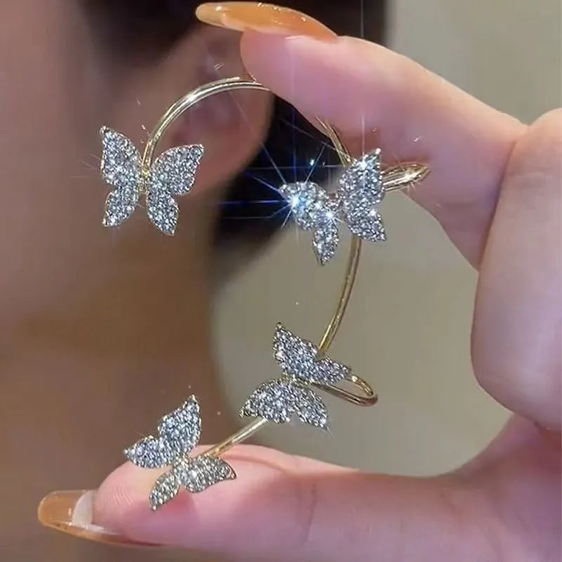 Dazzling Diamond Butterfly Clip-On Earrings for Effortless Glamour