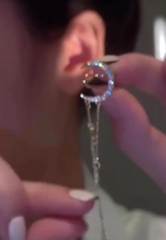 Celestial Moon and Star Ear Cuff with Dangling Tassels