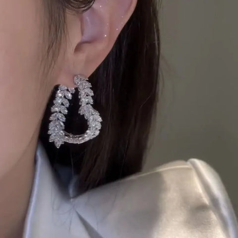 Sparkling Wheat Ear Cross Heart Earrings - Delicate Statement Jewelry