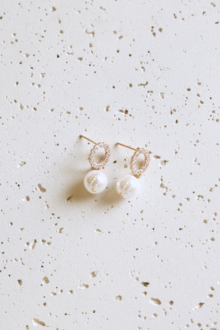 Gold Dangle Earrings with Faux Pearl and Diamante Sparkle