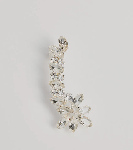 Sparkling Rhinestone Ear Crawler with Leaf Motif for Glamorous Nights