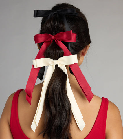 Chic Ribbon Hair Bow Trio Set for Playful Polished Ponytails