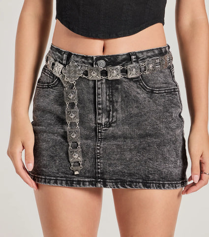 Boho Western Chain Belt with Etched Square Details for Statement Style