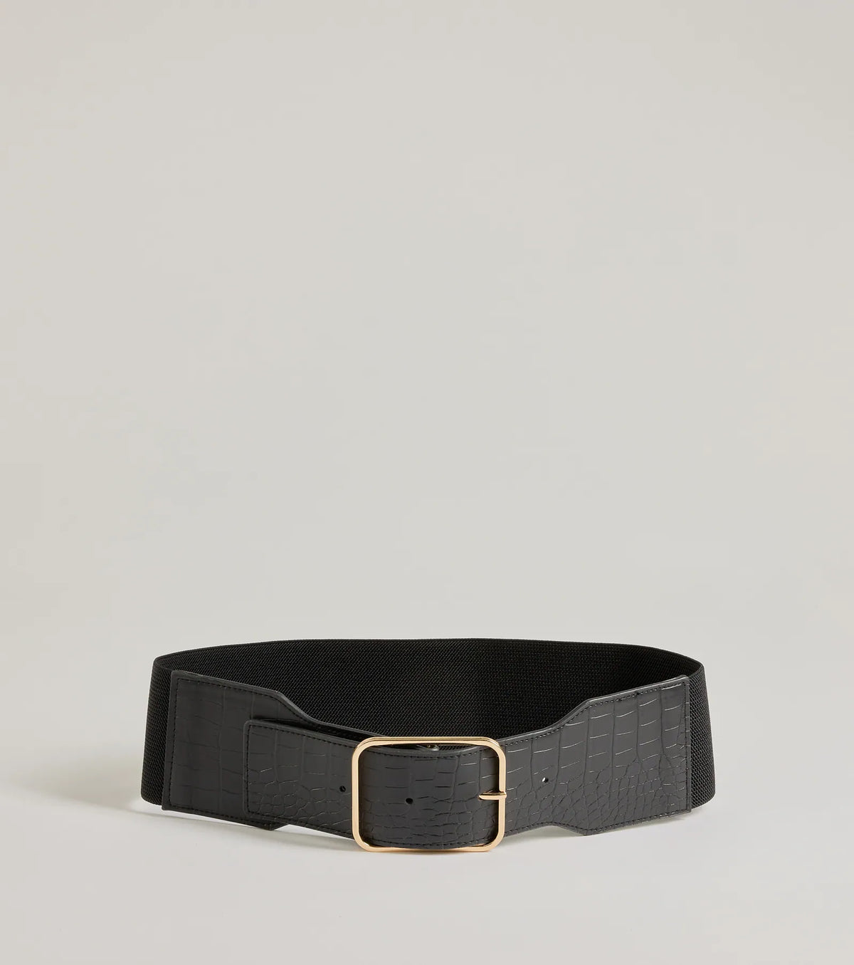 Statement Wide Stretch Belt with Faux Croc Embossing for Night-Out Looks