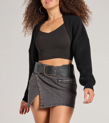 Statement Wide Stretch Belt with Faux Croc Embossing for Night-Out Looks