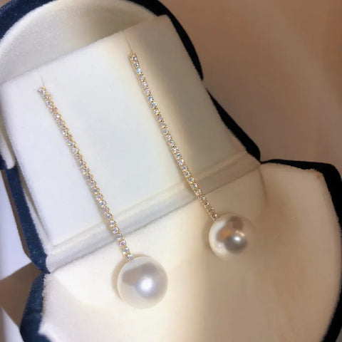 Dazzling Rhinestone and Pearl Tassel Earrings for Effortless Glamour