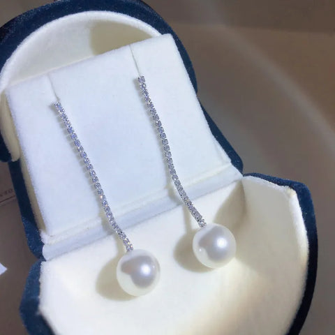 Dazzling Rhinestone and Pearl Tassel Earrings for Effortless Glamour