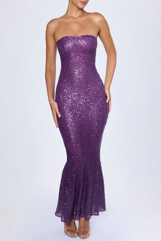 Statement Fishtail Maxi Dress with Sparkling Sequin Embellishments
