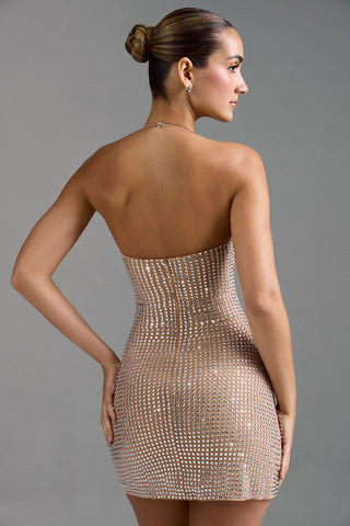 Sparkling Mesh Mini Dress with Crystal Embellishments for Evening Glamour