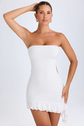 Asymmetric Ruffle Mini Dress with Open Back Criss-Cross Straps