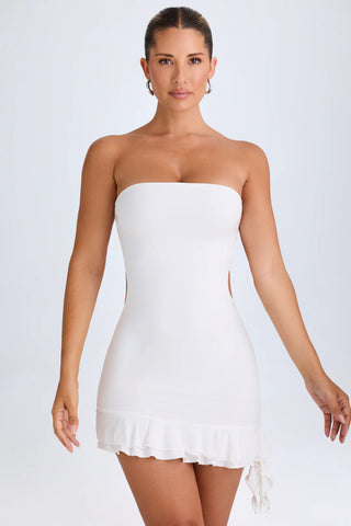 Asymmetric Ruffle Mini Dress with Open Back Criss-Cross Straps