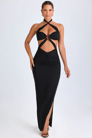 Sultry Halter Maxi Dress with Cut-Out Detail for Evening Glamour