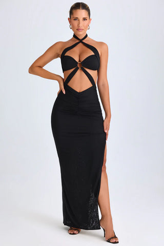 Sultry Halter Maxi Dress with Cut-Out Detail for Evening Glamour