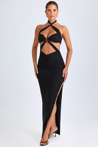 Sultry Halter Maxi Dress with Cut-Out Detail for Evening Glamour