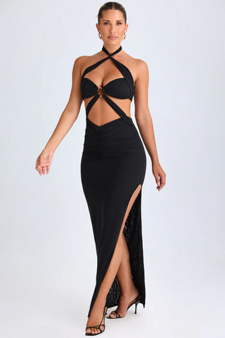 Sultry Halter Maxi Dress with Cut-Out Detail for Evening Glamour