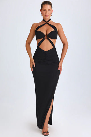 Sultry Halter Maxi Dress with Cut-Out Detail for Evening Glamour