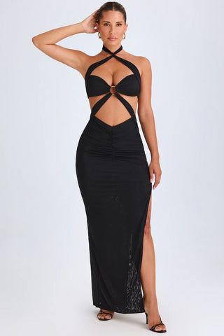 Sultry Halter Maxi Dress with Cut-Out Detail for Evening Glamour