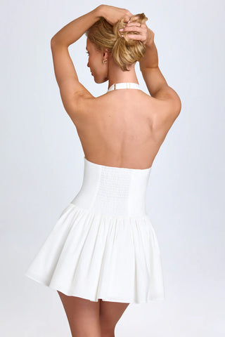 Romantic Halterneck Mini Dress with Open Back for Summer Days