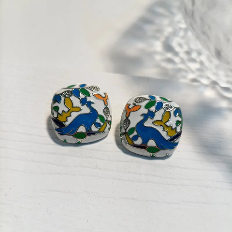 Vibrant Enamel Flower and Bird Earrings for a Bold, Artistic Statement
