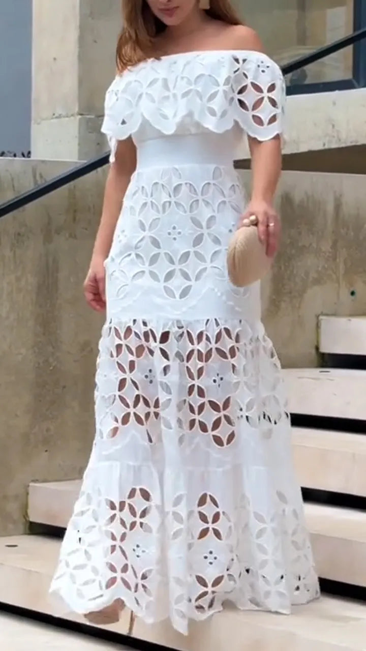 Elegant One-Shoulder Hollow Stitch Dress for Women