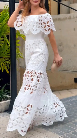 Elegant One-Shoulder Hollow Stitch Dress for Women