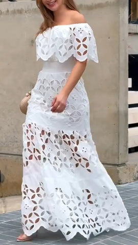 Elegant One-Shoulder Hollow Stitch Dress for Women