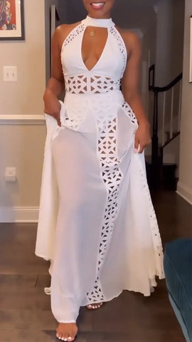 Elegant Hollow Splicing Evening Dress for a Show-Stopping Night Out